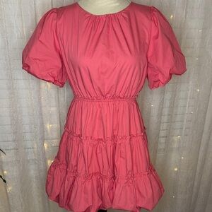 Mittoshop Coral Puff Sleeve Mini Dress